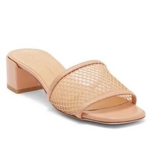 Stuart Weitzman Beige Leather Mesh Block Heel Mules Square Toe Sandals Size 8